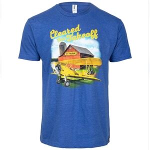 NWT Pilot Mall Tee Shirt Short Sleeve Cleared For Takeoff Heather Royal XXXL